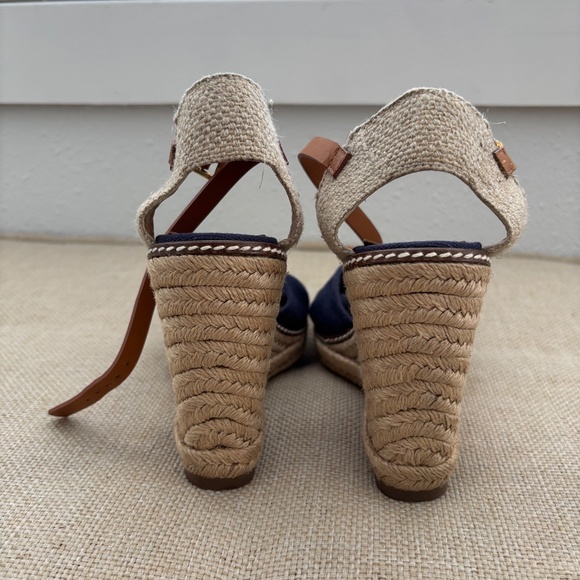 Tory Burch Macy Linen Twist Knit Ankle Strap Braided Espadrille Wedges Heels - Picture 5 of 7
